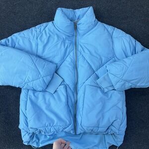 Puffa Free People Jacket Womens Large Blue Puffer Quilted Full Zip Winter Warm